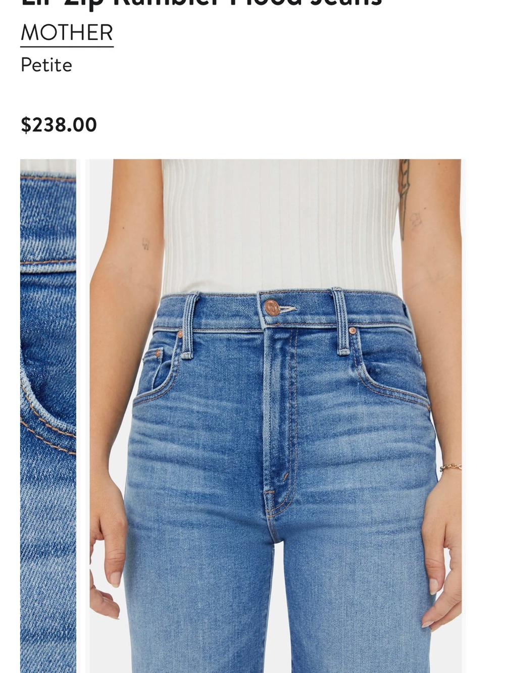 MOTHER Lil’ rambler zip flood jeans Petite High-Rise Straight Jeans in Blue - Picture 4 of 9